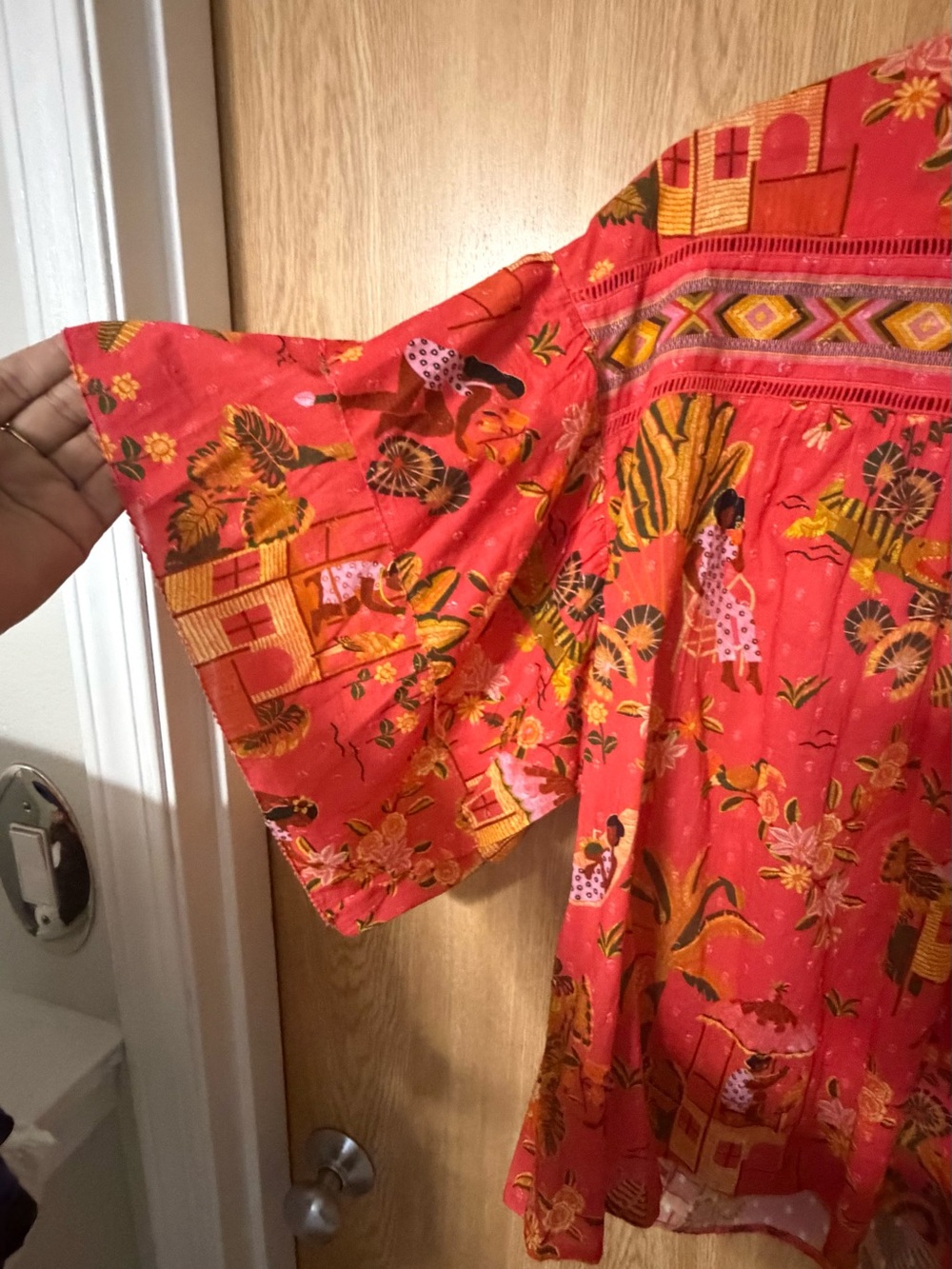 FARM Rio Coral and Yellow Printed Ruffle Blouse - Picture 4 of 9
